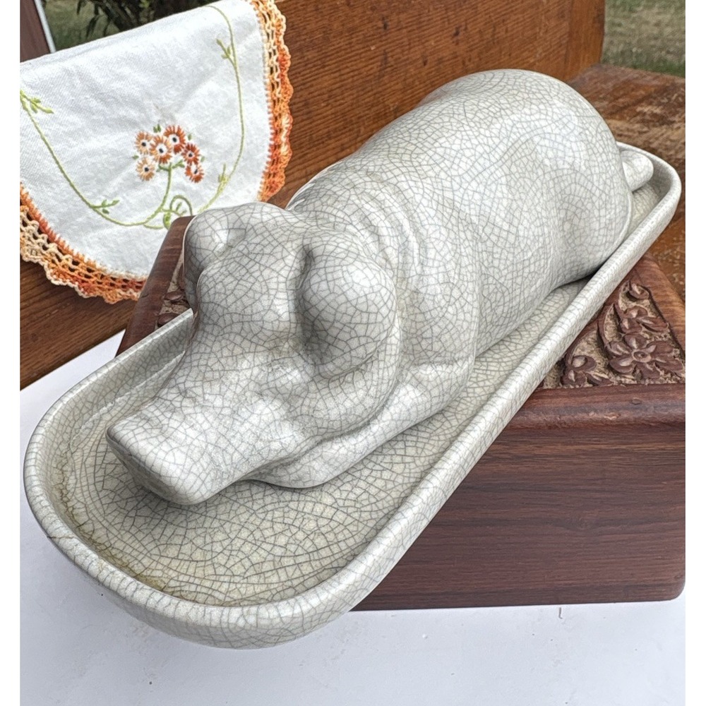 Vintage Department 56 Jam Bon Crackle Ceramic Pig Butter Dish